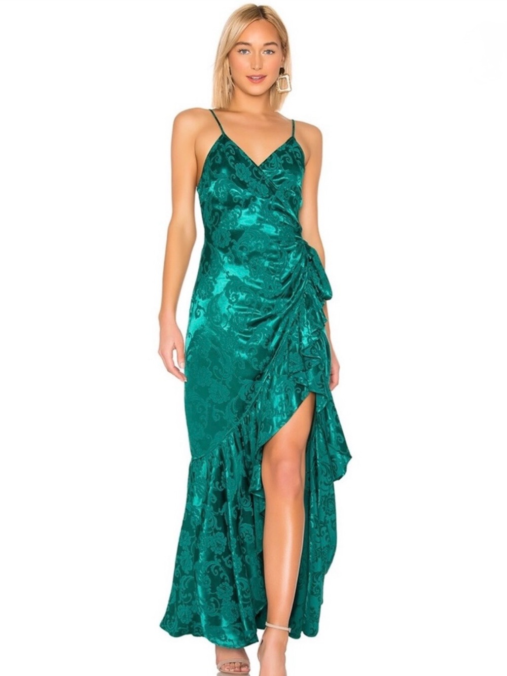 MAJORELLE Claudette Maxi Wrap Dress Green Royale Revolve XXS - Picture 1 of 12